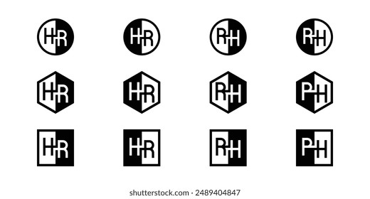 Letters HR and RH Positive and Negative Logo Set, suitable for any business