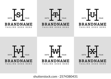 Letters HS HT HU HV HW HX Monogram Serif Logo, for business with MH NH OH PH QH RH initials