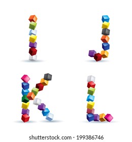 Letters I, J, K and L made of colored blocks.