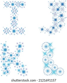 Letters I, J, K, L made of snowflakes. Winter font design