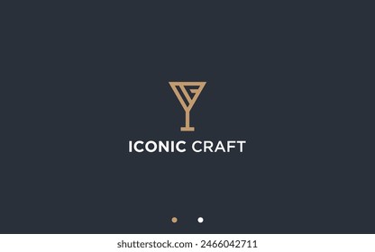 letters ic with cocktail logo design vector silhouette illustration