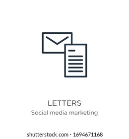 Letters icon. Thin linear letters outline icon isolated on white background from social collection. Line vector sign, symbol for web and mobile