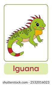 As letras I são para Iguana. Animal Flashcard printable aprender letras Alfabeto abc Inglês para crianças educação e atividade de jogo. Planilhas de jardim de infância e pré-escola imprimíveis para crianças.