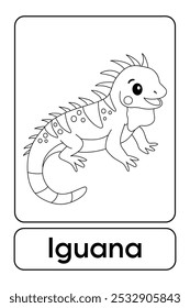 Letters I is for Iguana. Iguana coloring pages. Animal Flashcard printable learn letters Alphabet for kids education and game activity. Kindergarten and preschool worksheets printable for kids.