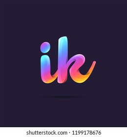 Letters IK, I & K 3D logo, multi colour gradient letters icon vector template.
