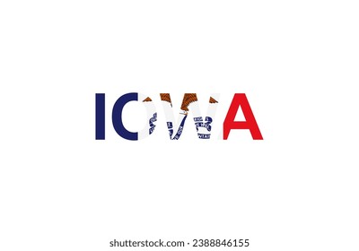 Letters Iowa in the style of the country flag. Iowa word in national flag style. Vector illustration.