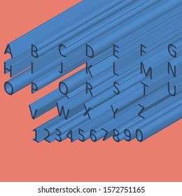 Letters in isometric view. Blue-orange colors.