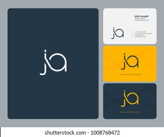 Letters J A, J&A joint logo icon with business card vector template.