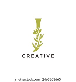 letters J with flowers leaves. Vector illustration for wedding, greeting cards, invitations, beauty icon template design