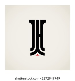 Buchstaben J und H - Logo mit rotem Punkt. Prägnantes Logo mit Monogramm JH oder HJ. Bildvorlage für Innenausstattung.