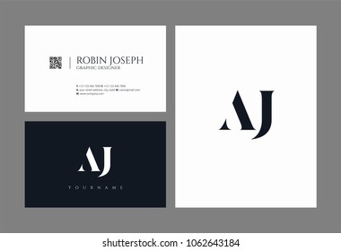 Letters A J, A & J joint logo icon with business card vector template.
