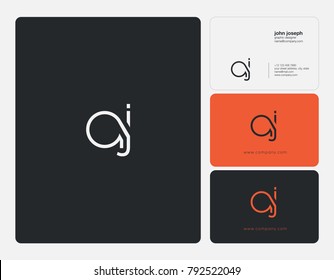 Letters A J joint logo icon with business card vector template.
