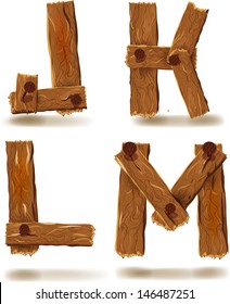 Letters J, K, L, M, downed wood planks with nails
