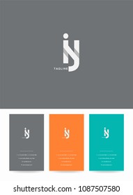 Letters I J logo, emblem or icon with business card vector template.