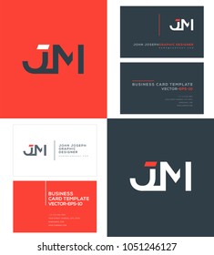 Letters J M, J & M joint logo icon with business card vector template.