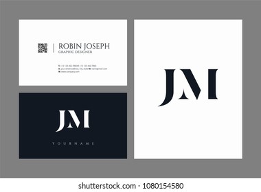 Letters J M, J & M joint logo icon with business card vector template.