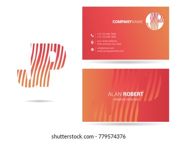 Letters J P Logo icon with Business Card Template Vector.