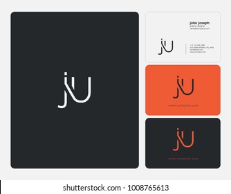Letters J U, J&U joint logo icon with business card vector template.