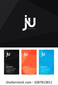 Letters J & U logo, icon with business card vector template.