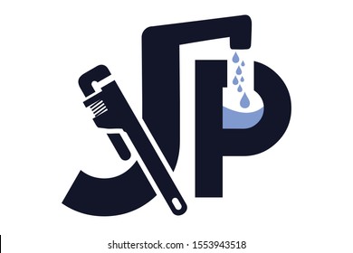 Letters Jp Initial Plumbing Service Logo Template, Water Service Logo, Oil Industry logo designs concept vector, Oil Gear Machine logo template symbol - Vector