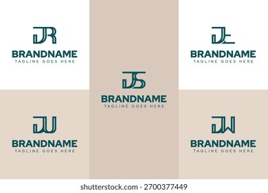 Letras JR JS JT JU JW Logo Monogram Set, para iniciais RJ SJ TJ UJ WJ