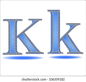 Letters K big and small in a jeans structure with a double line.