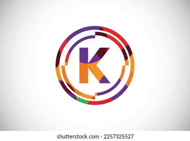 Letters K with circle frames low poly art style. English alphabet, vector illustration