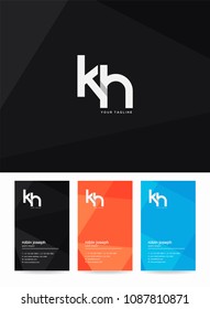 Letters K & H logo, icon with business card vector template.