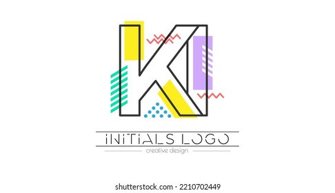 Letters K and I. Merging of two letters. Initials logo or abbreviation symbol. Vector illustration for creative design and creative ideas. Flat style.