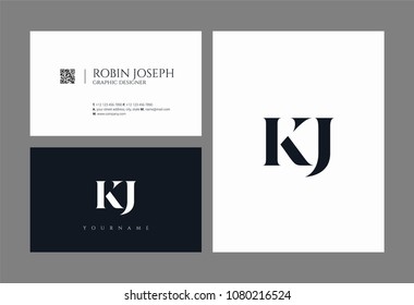 Letters K J, K & J joint logo icon with business card vector template.