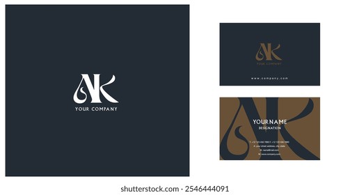 Letters A K  Joint logo icon with business card vector template.