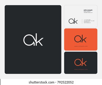 Letters A K joint logo icon with business card vector template.

