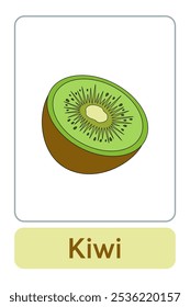 A letra K é para Kiwi. Fruta Flashcard impresso aprender letras alfabeto inglês para a educação infantil e atividade de jogo. Planilhas de jardim de infância e pré-escola imprimíveis para crianças.