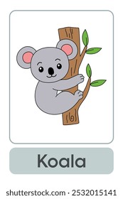 Letters K is for Koala. Animal Flashcard printable learn letters Alphabet abc english for kids education and game activity. Kindergarten and preschool worksheets printable for kids.