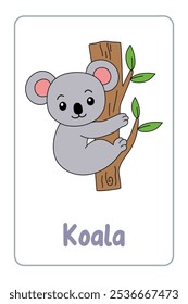 Letras K é para Koala. Animal Flashcard printable aprender letras Alfabeto abc Inglês para crianças educação e atividade de jogo. Planilhas de jardim de infância e pré-escola imprimíveis para crianças.