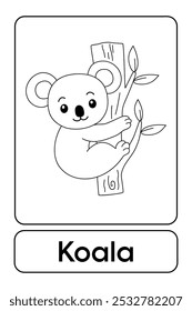 Letters K is for Koala. Koala coloring pages. Animal Flashcard printable learn letters Alphabet english for kids education and game activity. Kindergarten and preschool worksheets printable for kids.