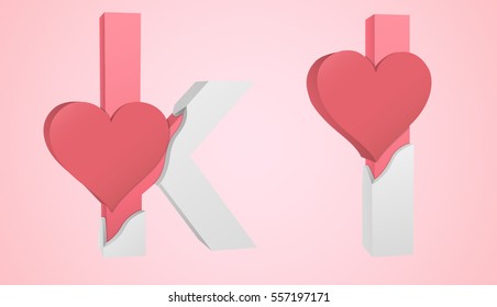 Letters k and l color pink inside the white broken Letters with a big red heart.