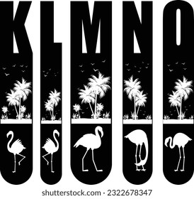 Letters K, L, M, N, O, Summer Kids Alphabet, Monogram, Summer T-Shirts Alphabet, Kids Alphabet, Screen Print T-Shirt, Alphabet with Birds, Summer Alphabets