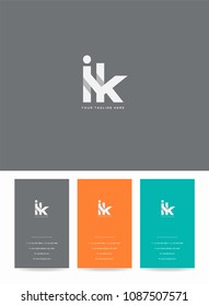 Letters I K logo, emblem or icon with business card vector template.