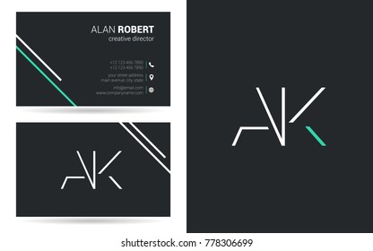 Letters A K Logo icon with Business Card Template Vector.