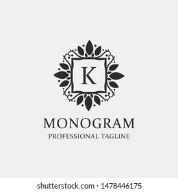 Letters K Logo Monogram with the concept of elegant leafs. Modern design with luxurious black coloring. - Vector file
