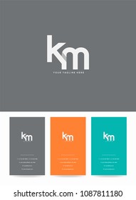 Letters K & M logo, icon with business card vector template.