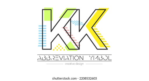 Letters K and K. Merging of two letters. Initials logo or abbreviation symbol. Vector illustration for creative design and creative ideas. Flat style.