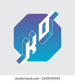 Letters K and O - Monogram or logotype. Three-dimension original letters. KO - logo or 2-letter code. Isometric 3d font for design.