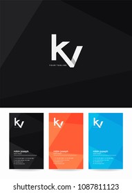 Letters K & V logo, icon with business card vector template.