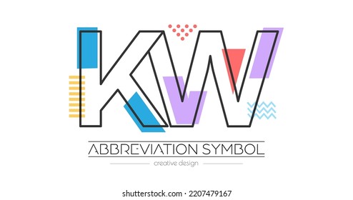 Letters K and W. Merging of two letters. Initials logo or abbreviation symbol. Vector illustration for creative design and creative ideas. Flat style.