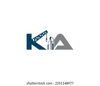 letters KA with crane and building real estate Construction Logo. Contractor and construction work Creative vector illustration.