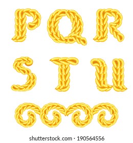 letters of knit handmade alphabet on white background