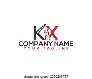 letters KX with crane and real estate Construction Logo. Contractor and construction work Creative vector illustration.