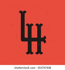 Letters L and H logo template. Baseball monogram with grunge effect